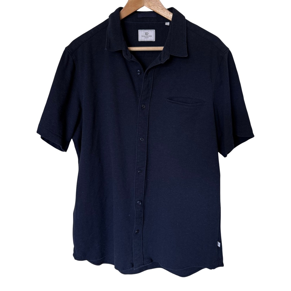 7 Diamonds Seville Jacquard Shirt Mens L Navy Blue Exc. Short Sleeve Stretch